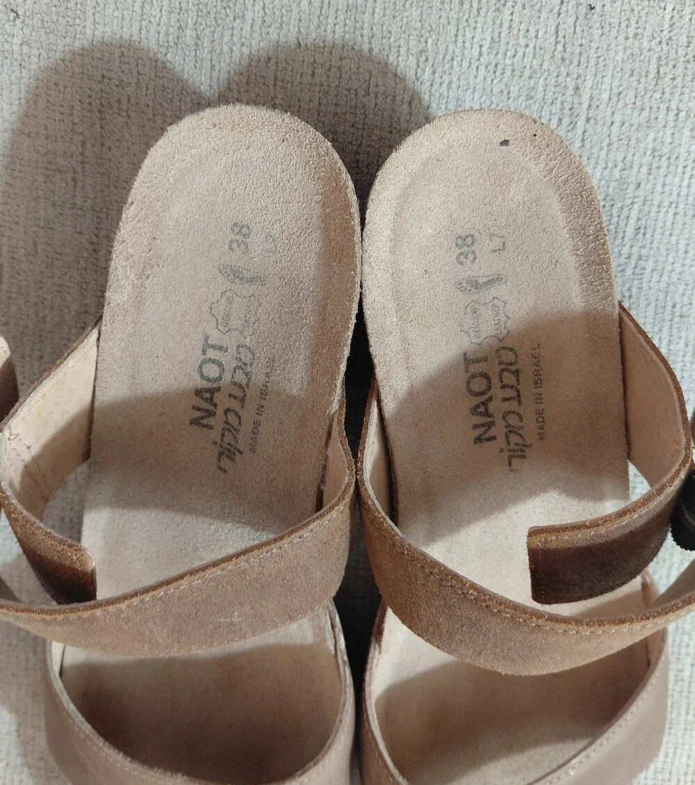 Naot Taupe Suede Wedge Sandals with Tortoise Buckle Size 8